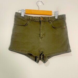 Topshop Womens Shorts Size 6 Army Green Moto Denim Short Shorts